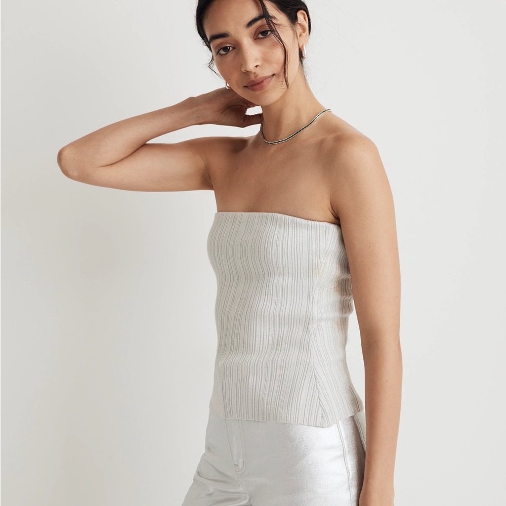 Madewell x Aimee Song Ribbed Shimmer Tube Top Sz M NWT
